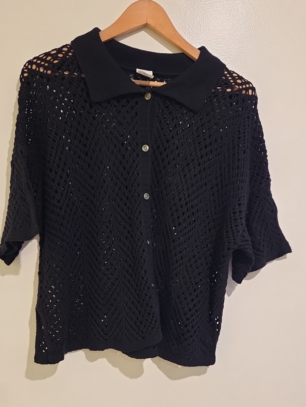 wild fable Black Open-Knit Button Down Shirt